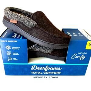 Dearfoam Men’s Slippers Memory Foam Coffee Brown Wool Blend Small NIB